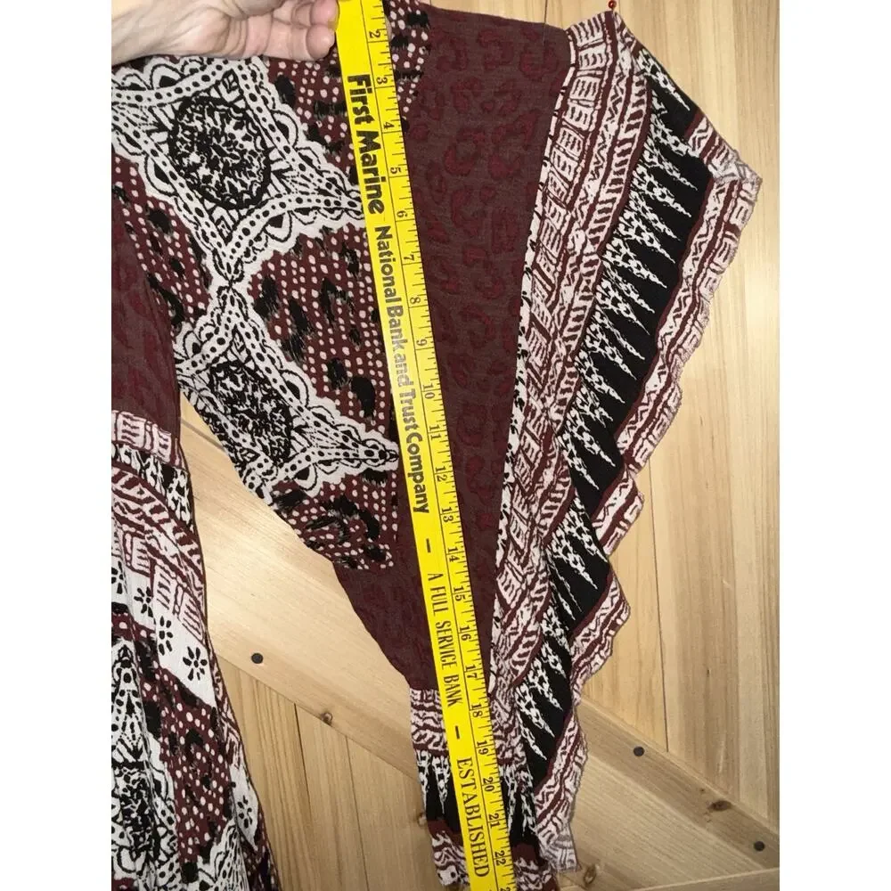 Free People Heart of Gold Red Black Bohemian Peasant Flare Sleeve Dress Sz S